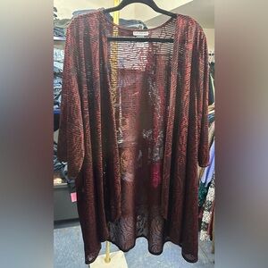 329. Catherines Red and Black Floral Sheer Cardigan